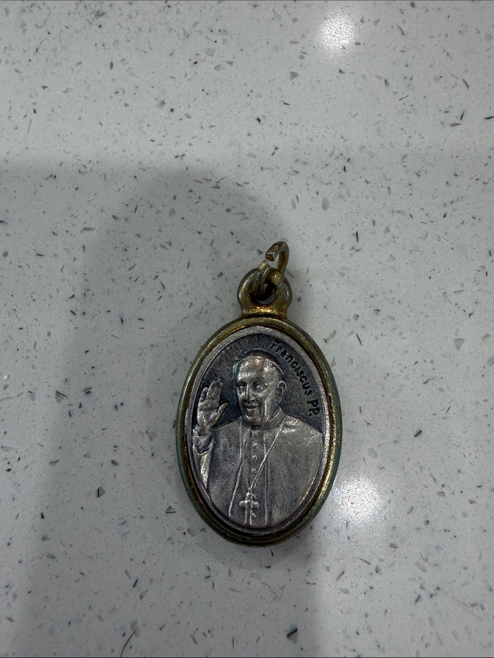 Pope Francis Religious Oval Medal Pendant Necklace Charm - Silver & Gold Tone